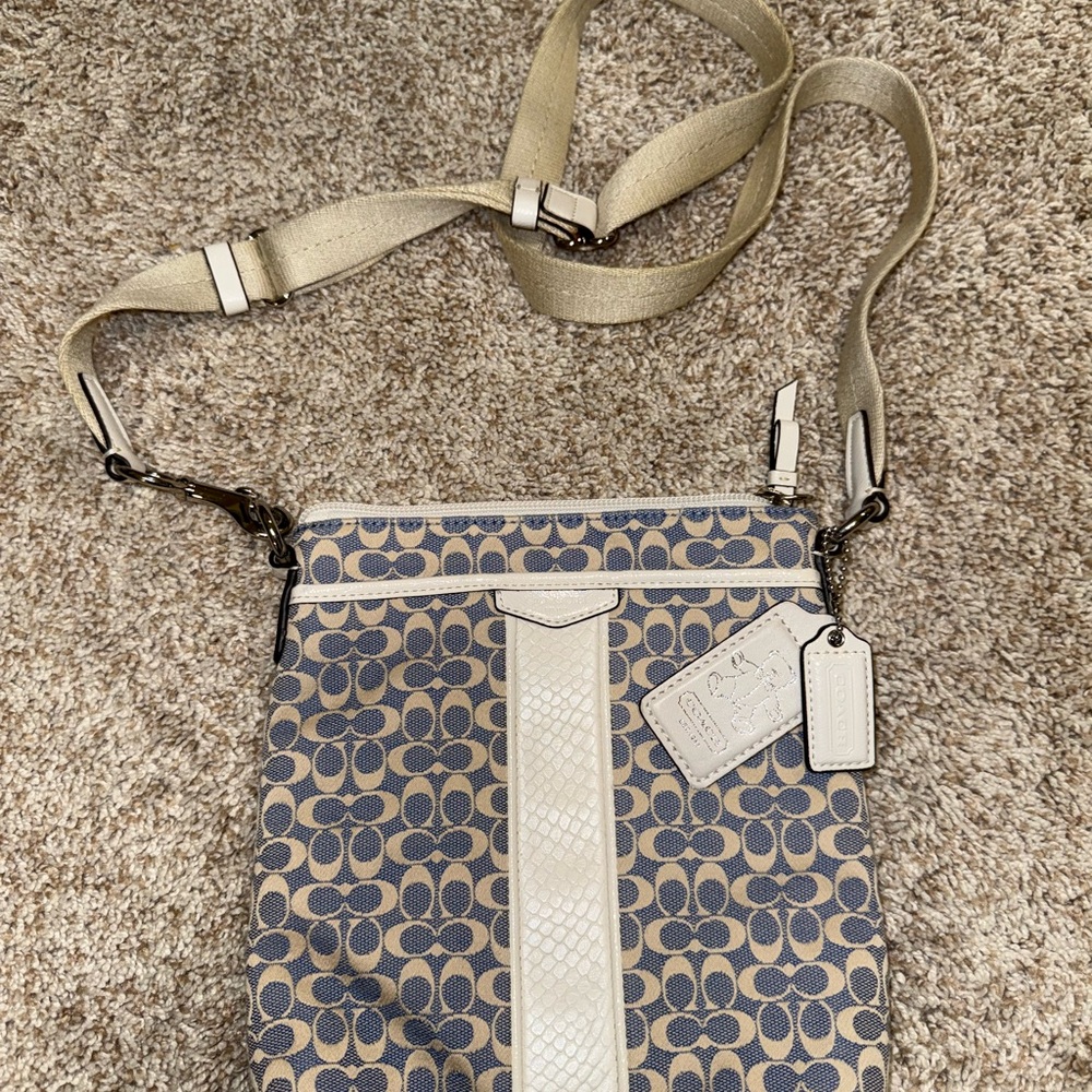 Coach Blue and Cream Patterned Crossbody Bag